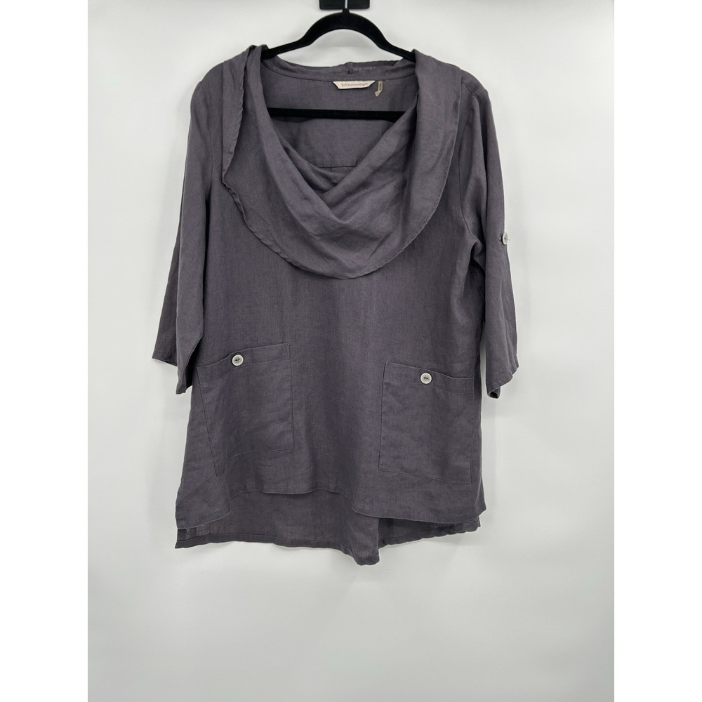 Soft Surroundings Womens Linen Cowl Neck Top Sz M Lagenlook Minimalist Boho